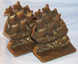 Bronze Washed Cast Iron WARSHIP Bookends Metalware