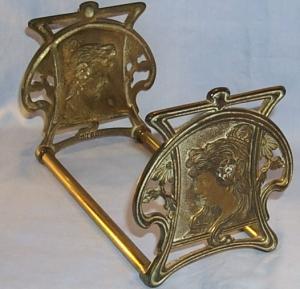 Art Nouveau Brass LADY Sliding Bookrack Metalware