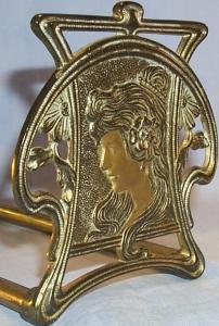 Art Nouveau Brass LADY Sliding Bookrack Metalware