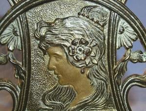 Art Nouveau Brass LADY Sliding Bookrack Metalware