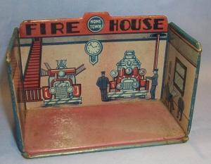 MARX Tin Litho HOME TOWN FIRE HOUSE Toys