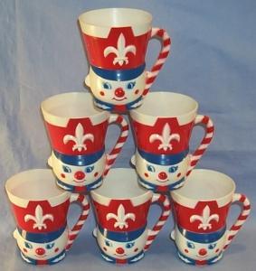 Six F & F Mold Co. CLOWN Cups - Toys