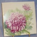 Signed Hand Painted Pink Peony Decorated Pottery Tile