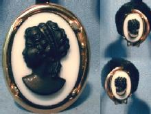 Jewelry Black White CAMEO Brooch & Clip Earrings - JEwelry
