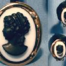Jewelry Black White CAMEO Brooch & Clip Earrings - JEwelry