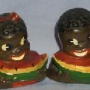 Ethnographic Chalkware Black Boy and Girl Eating Watermelon Salt and Pepper Set.