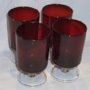 Four Ruby Red Glasses With Clear Stems