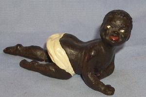 Ethnographic Porcelain Hand Painted CRAWLING Black Baby In Diapers Figurine.