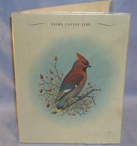 Union-Castle Line R.M.S. PRETORIA CASTLE Waxwing Decorated 1960 First Class Dinner Menu - Paper