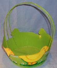 Metal Hand Painted Baby Duck Decorated Green EASTER BASKET - Toys