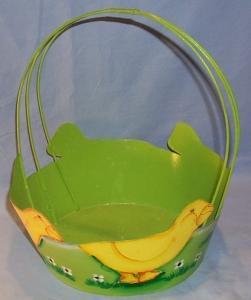 Metal Hand Painted Baby Duck Decorated Green EASTER BASKET - Toys