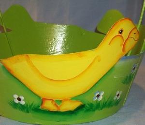Metal Hand Painted Baby Duck Decorated Green EASTER BASKET - Toys