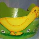 Metal Hand Painted Baby Duck Decorated Green EASTER BASKET - Toys