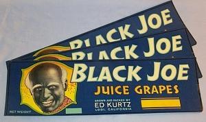 Three B lack Memorabilia BLACK JOE California Juice Grapes Paper Packing Crate Labels - Advertising