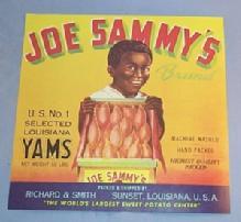 Black Memorabilia JOE SAMMY'S Brand Louisiana Yams Paper Packing Crate Label - Advertising
