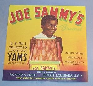 Black Memorabilia JOE SAMMY'S Brand Louisiana Yams Paper Packing Crate Label - Advertising