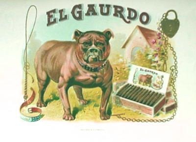 EL GAURDO Cigar Box Label - MINT Tobacciana Paper with Bull DOG