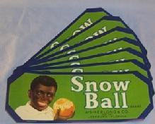 Eight Black Memorabilia SNOWBALL Florida Oranges Paper Packing Crate Labels - Advertising