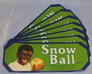 Eight Black Memorabilia SNOWBALL Florida Oranges Paper Packing Crate Labels - Advertising