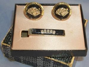 ROYAL FLUSH Cuff Links and Tie Bar Set in Original Box - Jewelry
