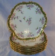 Six Porcelain LIMOGES Rose and Gold Decorated Dinner Plates