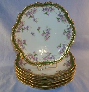 Six Porcelain LIMOGES Rose and Gold Decorated Dinner Plates