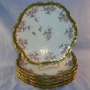 Six Porcelain LIMOGES Rose and Gold Decorated Dinner Plates