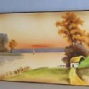 NIPPON Hand Painted Cottage by the Lake Porcelain 2 Handled Tray