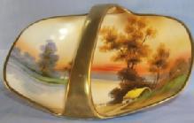 NIPPON Hand Painted Cottage by the Lake Porcelain Basket Bowl