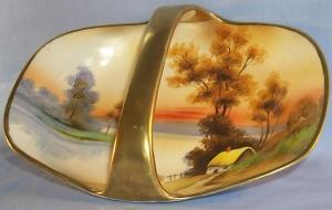 NIPPON Hand Painted Cottage by the Lake Porcelain Basket Bowl