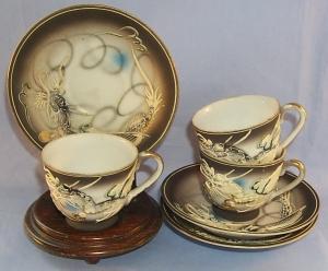 Pair of DRAGONWARE Porcelain Demitasse Cup and Saucer Sets