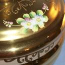 Gold Finished Covered Cased Glass Bowl with Applied Flowers