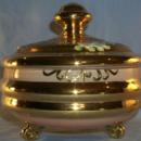 Gold Finished Covered Cased Glass Bowl with Applied Flowers