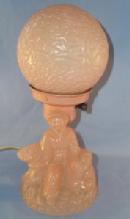 Orange/Pink Glass Oriental Man Figurine Electric Bedroom Lamp