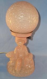 Orange/Pink Glass Oriental Man Figurine Electric Bedroom Lamp