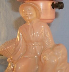 Orange/Pink Glass Oriental Man Figurine Electric Bedroom Lamp