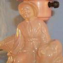 Orange/Pink Glass Oriental Man Figurine Electric Bedroom Lamp