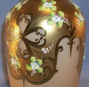 Gold Finished Heavily Decorated Cased Glass Decanter with Long Gold Ground Stopper