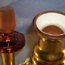 Gold Finished Heavily Decorated Cased Glass Decanter with Long Gold Ground Stopper