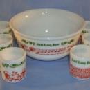 7 Piece TOM & JERRY Milk Glass AULD LANG SYNE Punch Bowl Set