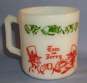 7 Piece TOM & JERRY Milk Glass AULD LANG SYNE Punch Bowl Set