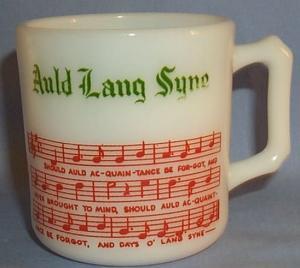 7 Piece TOM & JERRY Milk Glass AULD LANG SYNE Punch Bowl Set