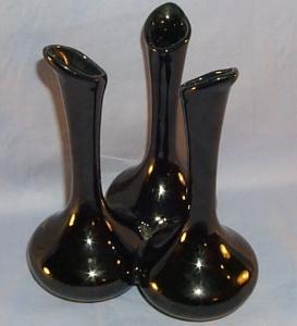 VAN BRIGGLE Pottery Black 3 Fluted Bud Vase