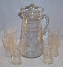 Eight Piece Cut Crystal Glass Pitcher and Glass Set