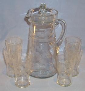 Eight Piece Cut Crystal Glass Pitcher and Glass Set