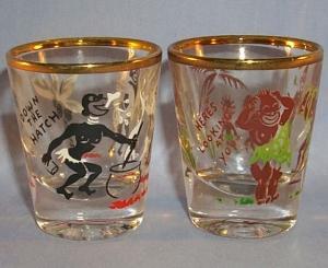 Four Whiskey Glass Rumpus Set in Box - Ethnographic