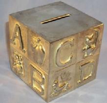 Chrome Plated Child Alphabet Block Bank - Metalware
