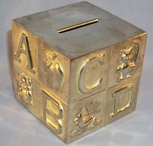 Chrome Plated Child Alphabet Block Bank - Metalware