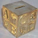 Chrome Plated Child Alphabet Block Bank - Metalware