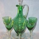 Green Glass Decanter and 5 Stem Wine Glass Set